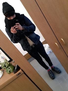 「ジョージコックス」｜「アイテム（デニムジャケット）」を使った、けちょんさん（メンズ・173cm）の冬コーディネート