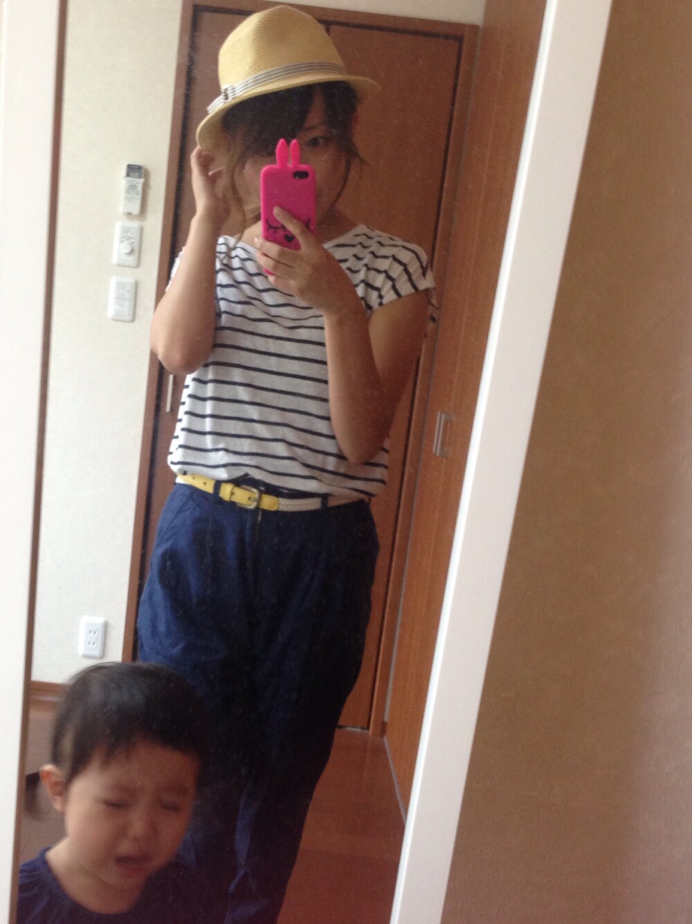 「ママコーデ、ユニクロ」｜「UNIQLOのアイテム（Tシャツ/カットソー、ブルー系）」を使った、yuzuuuuさん（レディース・157cm）の夏コーディネートの1枚目の写真