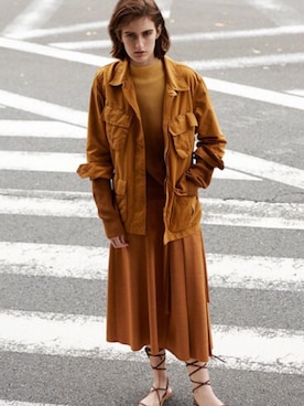 「ADAM ET ROPE'（アダムエロペ）のボタニカルダイ片畦プルオーバー（ニット/セーター）」を使った、ADAM ET ROPE'さん（レディース・155cm）の冬コーディネート