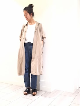 「ADAM ET ROPE'（アダムエロペ）のアイテム（ステンカラーコート）」を使った、makiさん（レディース・170cm）の春コーディネート