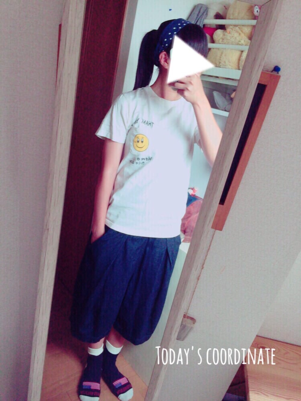 「SCREEN STARSのSCREEN STARS×BEAMS BOY / ポケット スマイルT（Tシャツ/カットソー、ホワイト系）」を使った、chibiyuu さん（レディース・160cm）の夏コーディネートの1枚目の写真