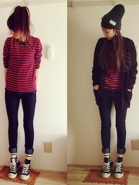 「ポニーテール」｜「アイテム（ニットキャップ/ビーニー）」を使った、eemiriさん（レディース・163cm）の冬コーディネート