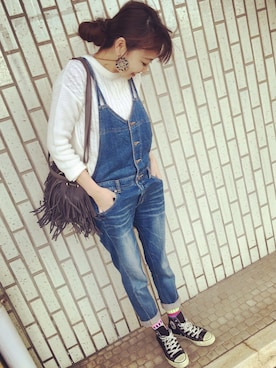 「寒い」｜「アイテム（サロペット/オーバーオール）」を使った、eemiriさん（レディース・163cm）の冬コーディネート