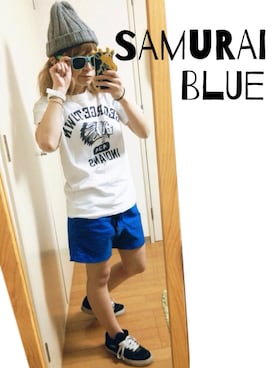 「ジャパンブルー」｜「アイテム（アナログ腕時計）」を使った、なーちんさん（レディース・154cm）の夏コーディネート