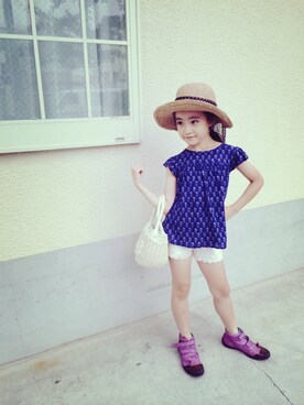 「BeBe（ベベ）のアイテム（バッグ）」を使った、yuuuuuさん（キッズ・125cm）の夏コーディネート