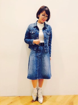 「Aラインスカート」｜「アイテム（デニムジャケット）」を使った、くららさん（レディース・155cm）の冬コーディネート