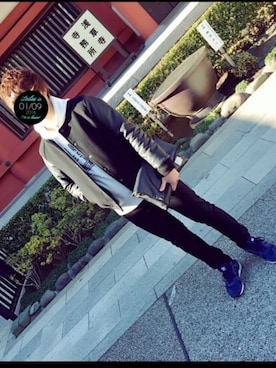 「GU（ジーユー）の（GU）スキニーフィットジーンズ（MEN ⁄ ジーンズ）」を使った、かずきさん（メンズ・168cm）の冬コーディネート