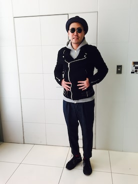 「EN ROUTE（アンルート）のアイテム（スニーカー）」を使った、jun oyaさん（メンズ・178cm）の冬コーディネート