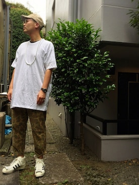 「金子眼鏡（カネコガンキョウ）のKilgore Glasses - Made by Kaneko Optical / ボストン型眼鏡 - 金子眼鏡製（メガネ）」を使った、jun oyaさん（メンズ・178cm）の夏コーディネート