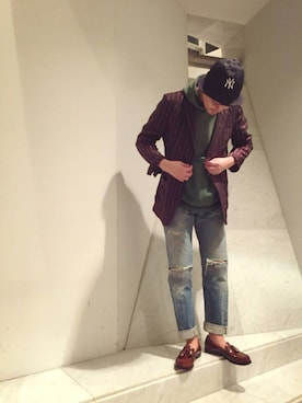 「DRIES VAN NOTEN（ドリスヴァンノッテン）のアイテム（テーラードジャケット）」を使った、jun oyaさん（メンズ・178cm）の秋コーディネート