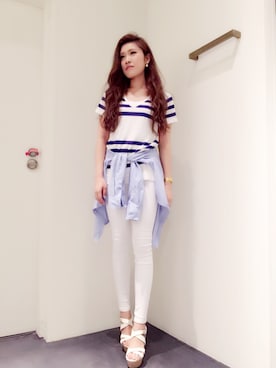 「アイテム（シャツ/ブラウス）」を使った、mahoさん（レディース・161cm）の春コーディネート