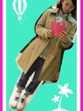「トレンチ」｜「アイテム（スウェット）」を使った、えりーたさん（レディース・158cm）の春コーディネート