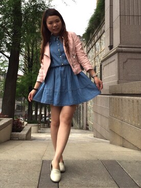 「no brand（ノーブランド）のアイテム（チュニック、ブルー系）」を使った、Zoe 小希さん（レディース）の夏コーディネート