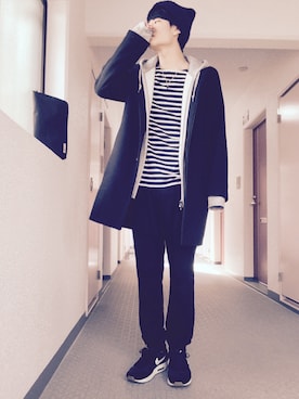 「アイテム（ステンカラーコート）」を使った、minooOさん（メンズ・172cm・10代）の冬コーディネート