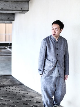 「Johnbull Private labo（ジョンブルプライベートラボ）のアイテム（ノーカラージャケット）」を使った、ZAWAさん（メンズ・169cm）の春コーディネート
