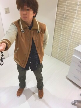 「NANO universe（ナノユニバース）のアイテム（スタジャン）」を使った、トミオさん（メンズ・164cm）の秋コーディネート