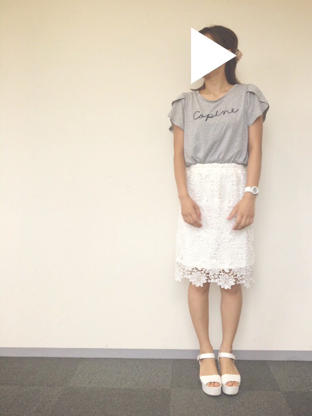 「タイトスカート、スカート、wearモンスト部」｜「RETRO GIRLのアイテム（Tシャツ/カットソー、グレー系）」を使った、yukirinさん（レディース・157cm）の夏コーディネートの1枚目の写真
