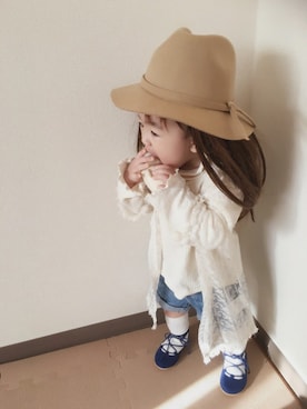 「レースカーディガン」｜めー♛︎nikka♛︎shiroさん（キッズ・70cm）の春コーディネート
