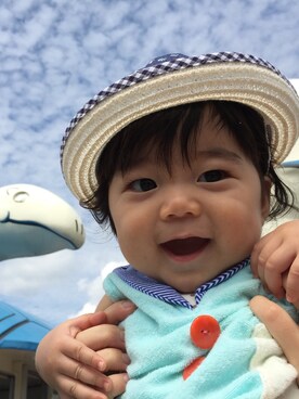 「アイテム（ママ＆ベビー、グリーン系）」を使った、miiiさん（キッズ・70cm）の秋コーディネート