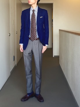 「アイテム（ハンカチ/ハンドタオル、ブラウン系）」を使った、OK.Aさん（メンズ・176cm）の秋コーディネート