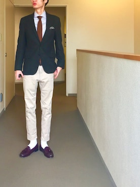 「アイテム（ハンカチ/ハンドタオル、ブラウン系）」を使った、OK.Aさん（メンズ・176cm）の秋コーディネート