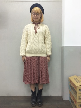 「used mix」｜「アイテム（ハンチング/ベレー帽）」を使った、Gertrude Chanさん（レディース・161cm）の冬コーディネート