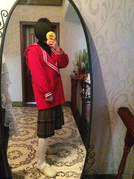 「red」｜「アイテム（ダウンジャケット/コート）」を使った、软绵绵肉滚滚さん（レディース・163cm）の秋コーディネート