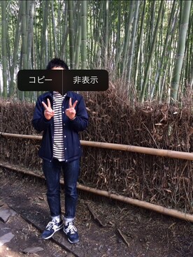 「ネイビー×ホワイト」｜「アイテム（その他アウター）」を使った、もりぞうさん（メンズ・172cm）の春コーディネート