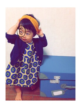 「Handmade（ハンドメイド）のアイテム（ワンピース、イエロー系）」を使った、おつぐ☺︎さん（キッズ・110cm）の秋コーディネート