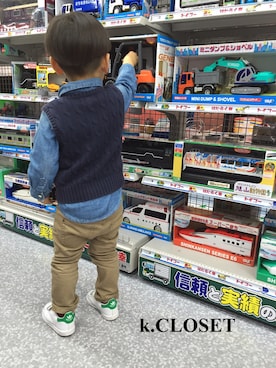 「babyGAP（babyGAP）のアイテム（デニムジャケット、ブルー系）」を使った、k.CLOSETさん（キッズ・100cm）の春コーディネート