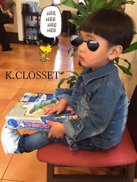 「GLOBAL WORK（グローバルワーク）のアイテム（デニムジャケット、ブルー系）」を使った、k.CLOSETさん（キッズ・100cm）の春コーディネート