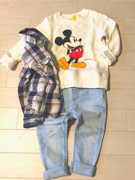 「abcd（ナシ）のアイテム（スウェット）」を使った、k.CLOSETさん（キッズ・100cm）の春コーディネート