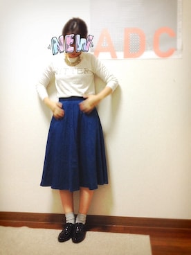 「ひざ丈スカート」｜fujicoさん（レディース・158cm）の春コーディネート
