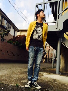 「アイテム（イエロー系）」を使った、ryoheyさん（メンズ・177cm）の春コーディネート