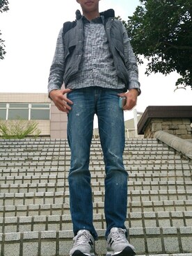 「NIKE（ナイキ）のアイテム（シャツ/ブラウス、グレー系）」を使った、w.weiさん（メンズ・181cm）の夏コーディネート