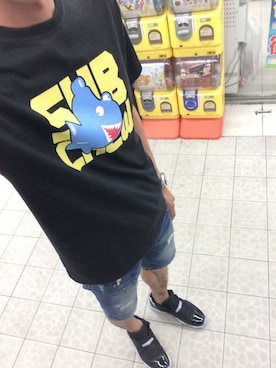 「Subcrew（サブクルー）のアイテム（Tシャツ/カットソー、ブラック系）」を使った、w.weiさん（メンズ・181cm）の夏コーディネート