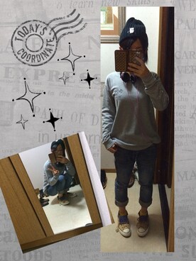 「AZUL by moussy（アズールバイマウジー）のアイテム（スウェット、グレー系）」を使った、御羽瑠さん（レディース・159cm）の秋コーディネート