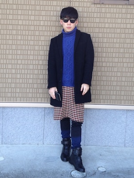 「HERMES」｜「アイテム（チェスターコート）」を使った、SHOOHSさん（メンズ・166cm）の冬コーディネート
