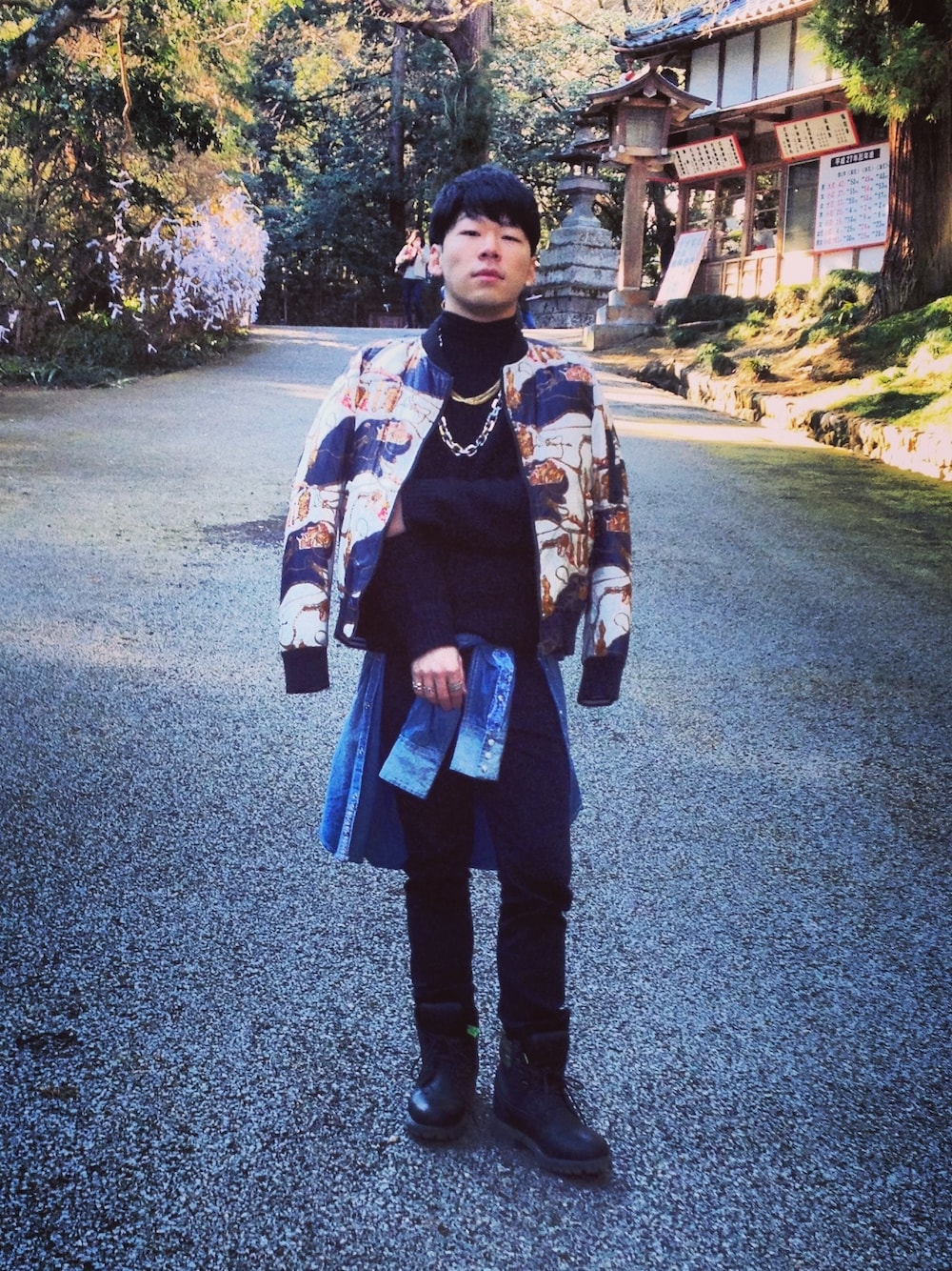 「LHP、Danke schon、PHENOMENON、AMBUSH、HERMES、Timberland、BLACK SCALE、モード、ストリート」｜「L.H.PのLHP/エルエイチピー/DANKESCHONE/ダンケシェーン/PADDING ANTIQUE STYLE BLOUSON（スタジャン、ホワイト系）」を使った、SHOOHSさん（メンズ・166cm）の冬コーディネートの1枚目の写真