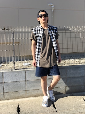 「MYne（マイン）のアイテム（シューズ）」を使った、SHOOHSさん（メンズ・166cm）の夏コーディネート