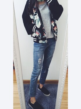 「asos（エイソス）のアイテム（ノーカラージャケット）」を使った、155さん（レディース・155cm）の秋コーディネート