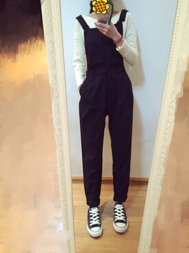 「GU（ジーユー）のアイテム（つなぎ/オールインワン）」を使った、155さん（レディース・155cm）の春コーディネート