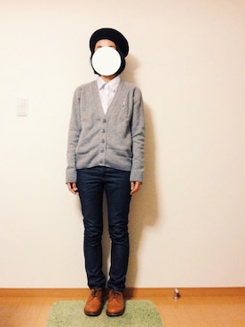「インディゴデニム」｜「アイテム（ハンチング/ベレー帽）」を使った、mizootさん（レディース・157cm）の冬コーディネート