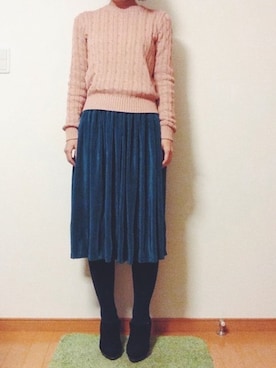 「ひざ丈スカート」｜「アイテム（ブーティ）」を使った、mizootさん（レディース・157cm）の冬コーディネート