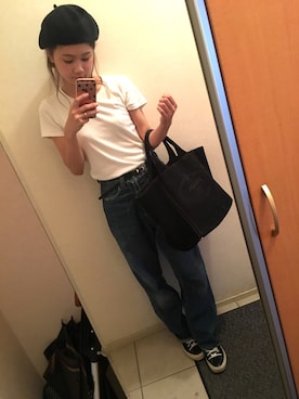 「Tシャツ×デニム」｜「アイテム（ハンチング/ベレー帽）」を使った、nagiさん（レディース・160cm）の夏コーディネート