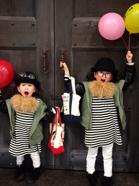 「SEVENDAYS=SUNDAY（セブンデイズサンデイ）のアイテム（ミリタリージャケット）」を使った、sayuさん（キッズ・110cm）の春コーディネート