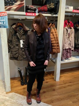 「お散歩」｜「アイテム（ライダースジャケット）」を使った、YUMIEさん（レディース・161cm）の冬コーディネート