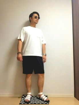 「DHOLIC（ディーホリック）のアイテム（サンダル）」を使った、Ｊさん（メンズ・175cm）の夏コーディネート