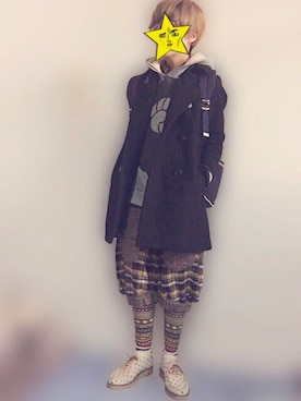 「FRED PERRY（フレッドペリー）のアイテム（ピーコート）」を使った、ぎゅうたん…✩さん（レディース・158cm）の春コーディネート