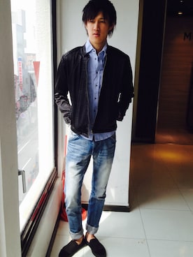 「アイテム（デニムジャケット）」を使った、中嶋淳樹さん（メンズ・180cm・10代）の春コーディネート